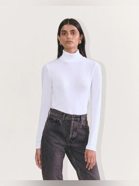 New Everlane Women Luxe Rib Turtleneck White Shirt Size Small